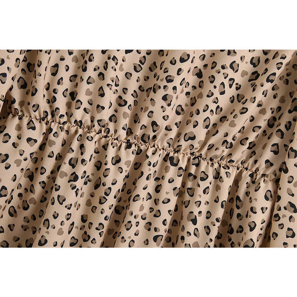 Women Dress Leopard Printed Short Mini dress Long Sleeves Chic Lady Fashion Vintage Casual Woman Dresses 210709