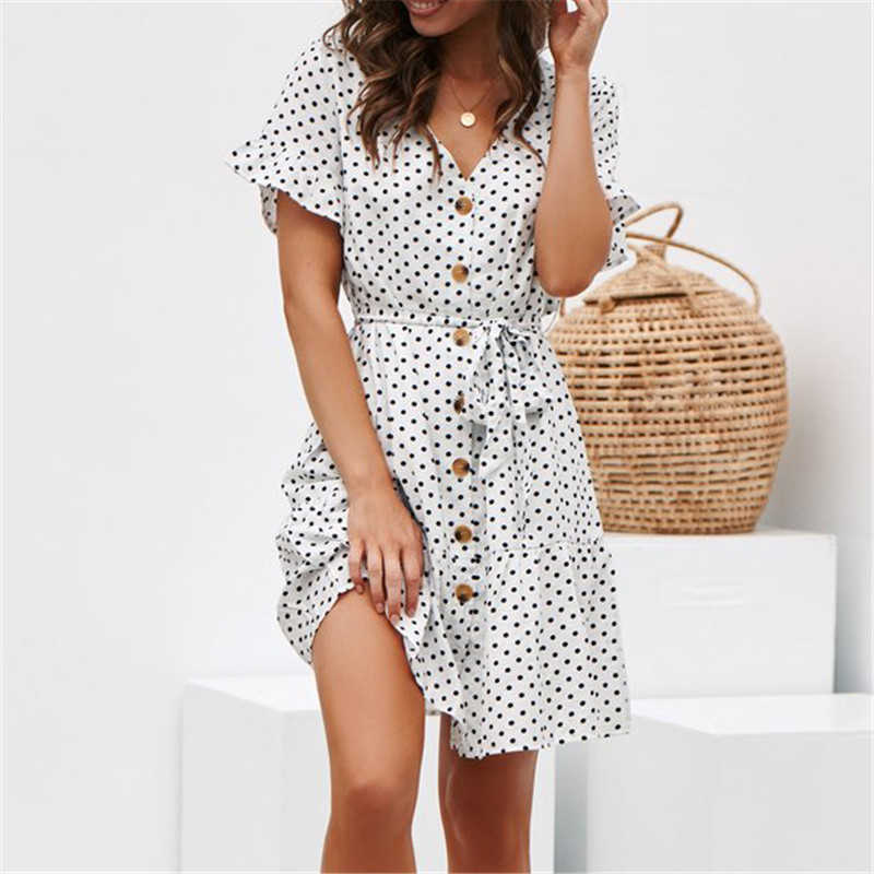 Women Leopard Print Dress Summer Ruffles Short Sleeve V Neck Evening Party Sweet Beach Dress Summer 210630