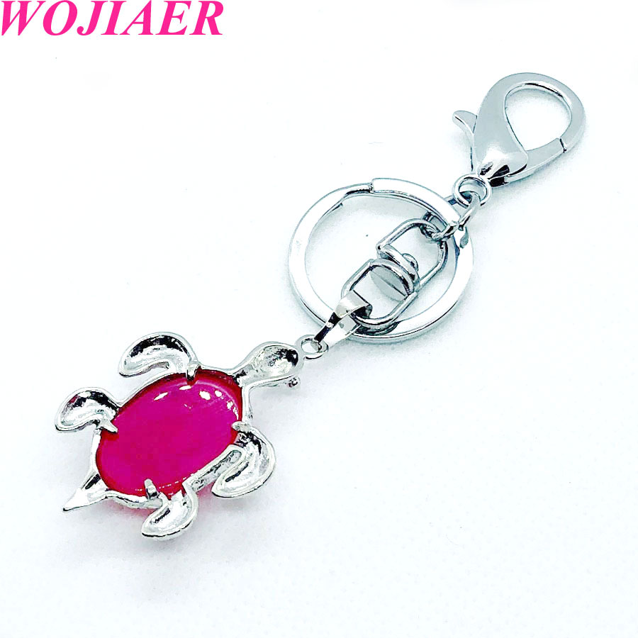 WOJIAER Natural Crystal Stone Turtle Pendant Car Key for Ladies Men Bag Decoration Keyrings Buckle Holder Christmas Gift BW913