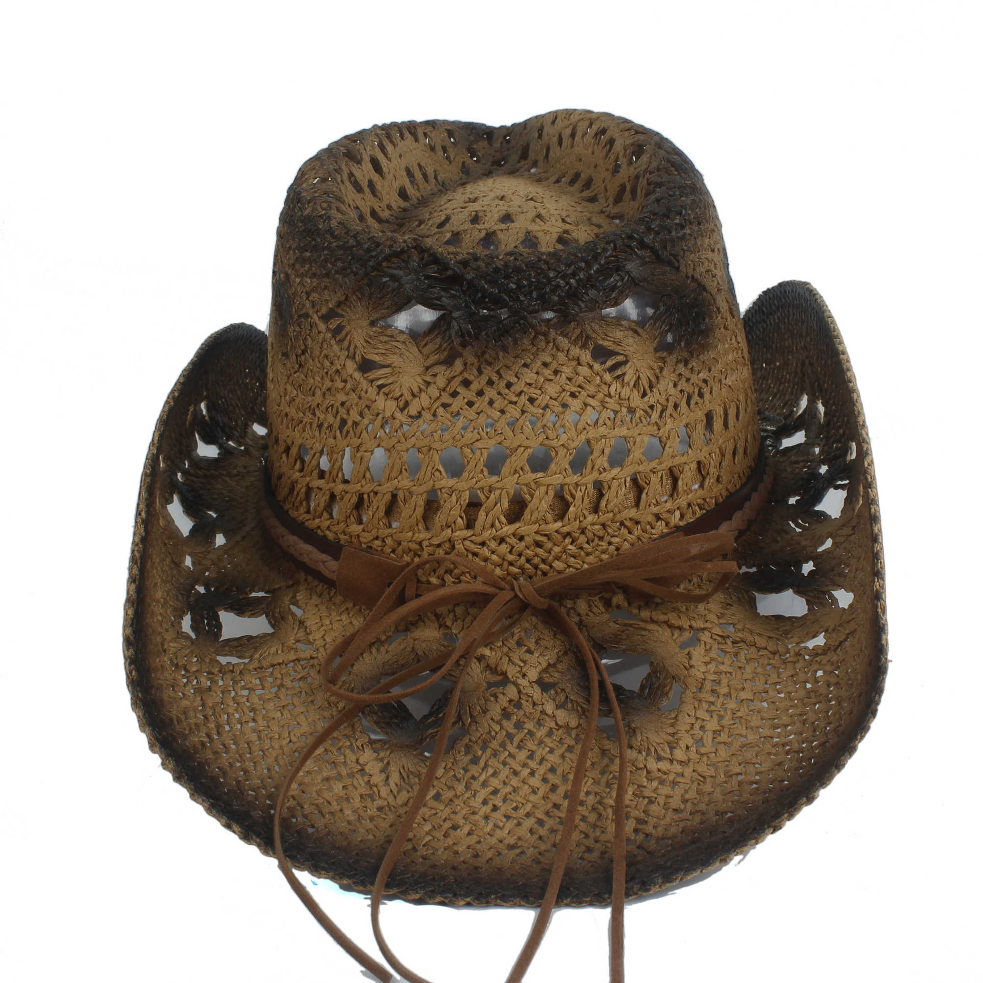 Retro Women Straw Hollow Western Cowboy Hat Lady Roll Up Brim Bohemia Tassel Sombrero Hombre Beach Cowgirl Jazz Sun Hat Q0805