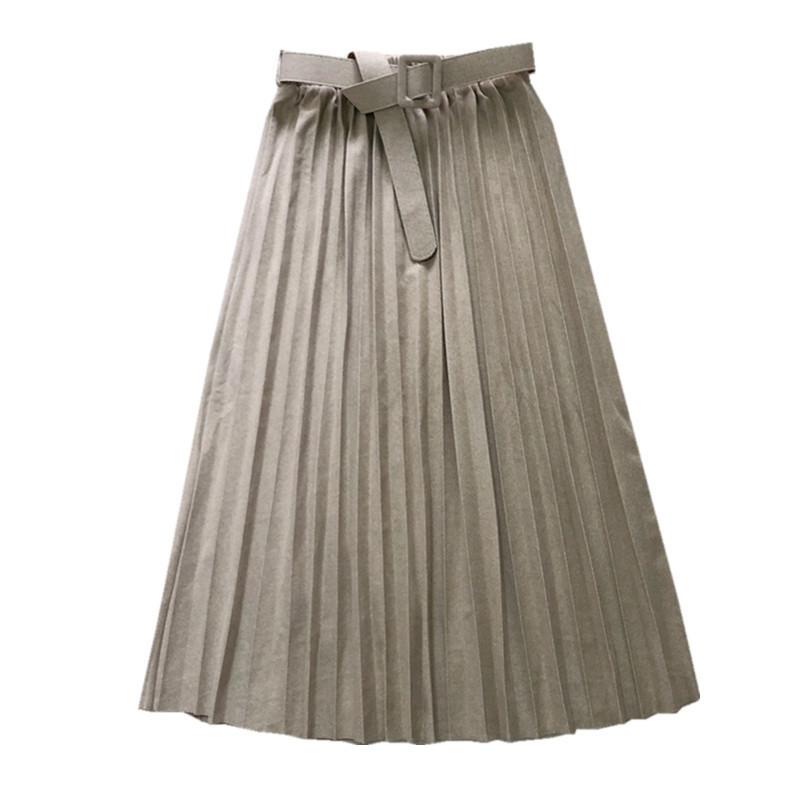 Autumn Winter korean High Waist Skirt Woolen with belt Pleated Skirt Thickened Woolen Herringbone A line Skirt women 210306