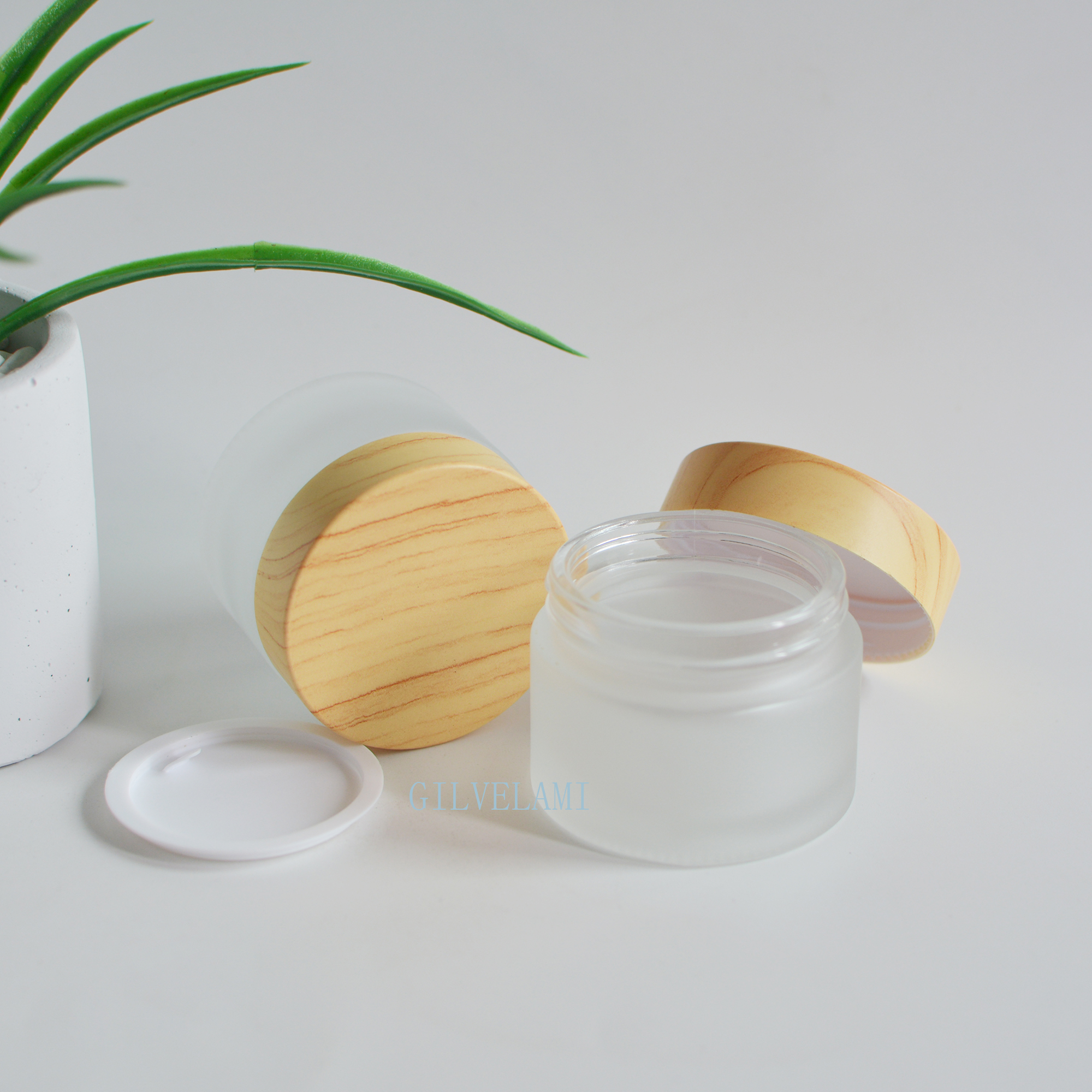 5g Frosted Glass Cream Jars Bottle with Bamboo Wooden Plastic Lids DIY Cosmetic Container Storage 15g 30g 50g 100g