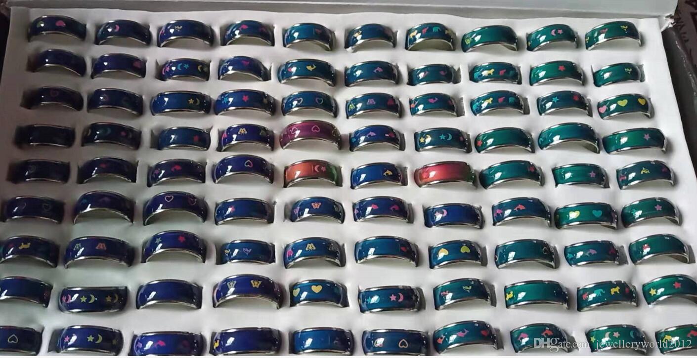 mood temperature sensing mood ring alloy cartoon open mouth mood ring mix style 100pcslot
