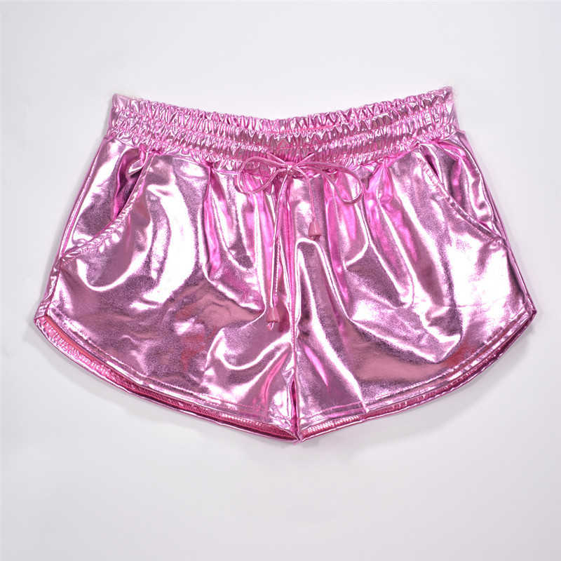 Women Shiny Metallic Shorts Summer Holographic Wet Look Casual Elastic Drawstring Festival Rave Booty Shorts 210611