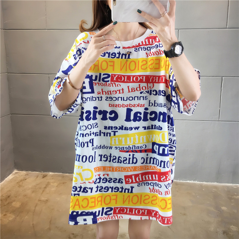 Girl T-shirts Printing Letter Loose Round Neck Top Female Short Sleeve T-shirt For Women Clothing Large Size Women's T shirt New T200614