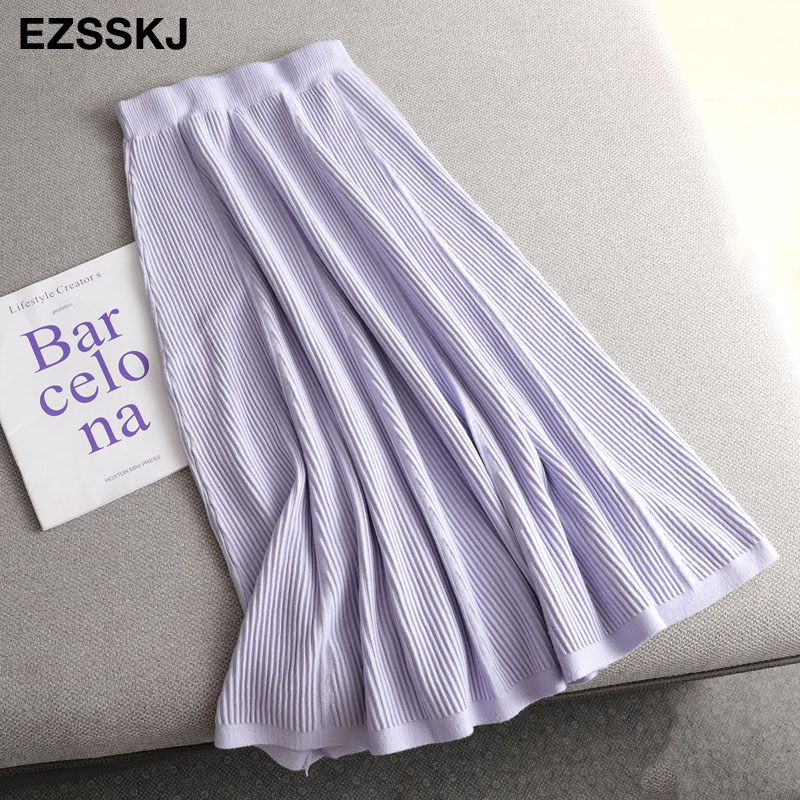 casual A-line MIDI sweater thick skirt female autumn winter new mid-length black elegant skirt women 210309