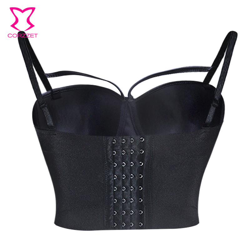 Corzzet Steampunk Women PU Leather Strap Push Up Bralet Vest Gothic Bustier Bra Plus Size 6XL Ladies Rock Punk Black Cropped Top 210308