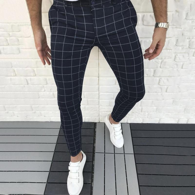 Men's Pants Smart Casual Fashion Clothing Plaid Pencil Thin Mid Waist Jogger Trousers For Men AAA Discount for in-store purchases