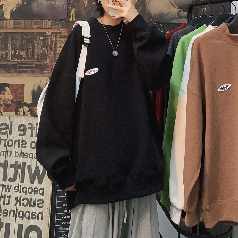 SingleRoad Mens Crewneck Sweatshirt Men Solid Oversized Hip Hop Harajuku Japanese Streetwear Sweatshirts Green Hoodie Men 201127