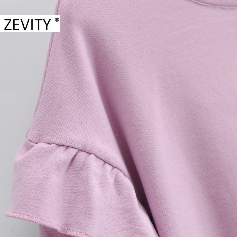 Zevity New Women fashion ruffles long sleeve casual loose sweatshirts femme basic o neck leisure hoodies chic pullover tops S403 201217