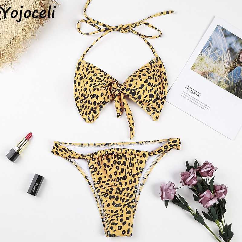 Yojoceli Elegant leopard print girls bikini suit Summer beach sexy swimming women tankini 210609