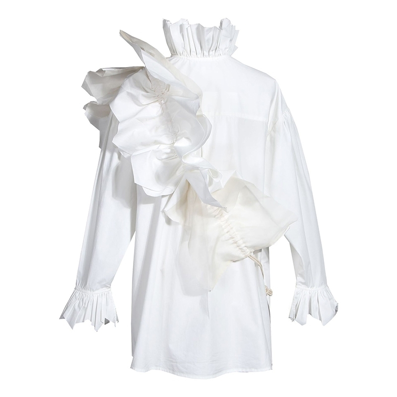 Korea Women White Ruffles Split Blouse Stand Collar Long Sleeve Loose Fit Shirt Fashion Spring Autumn 1N882 210603
Korea Women White Ruffles Split Blouse Stand Collar Long Sleeve Loose Fit Shirt Fashion Spring Autumn 1N882 210603