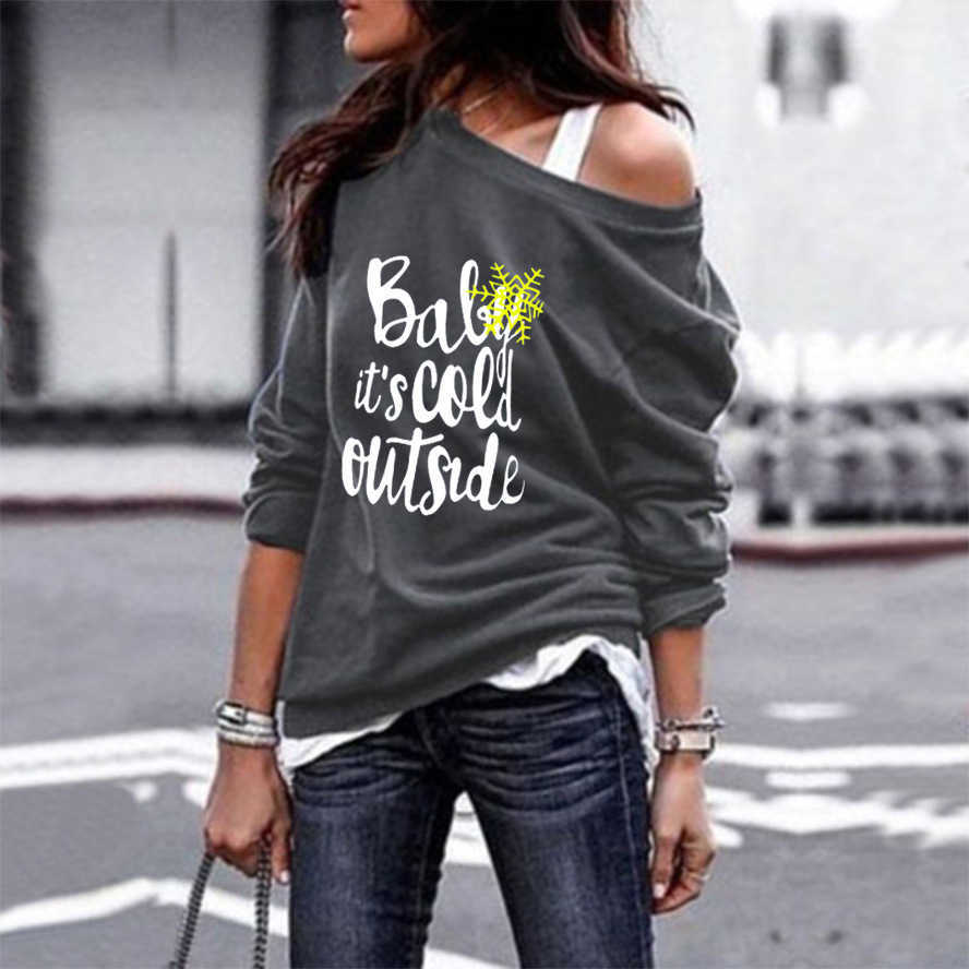 Merry Christmas Autumn T-shirt Women Tops Casual Xmas Tree Elk Print Skew Collar Long Sleeve Loose Tshirt Ladies Plus Size S-3XL 210526