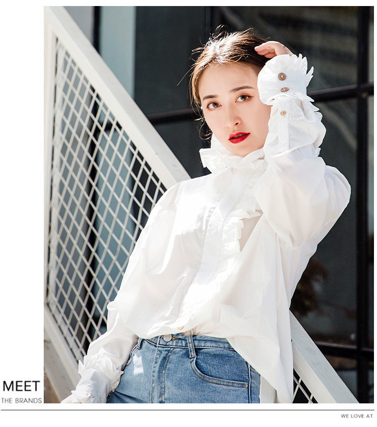 Neploe Ruffled Collar Women Blouse Shirt Long Butterflt Sleeve White Tops Spring Autumn Korean Causal Blusas Shirts 57189 210225
