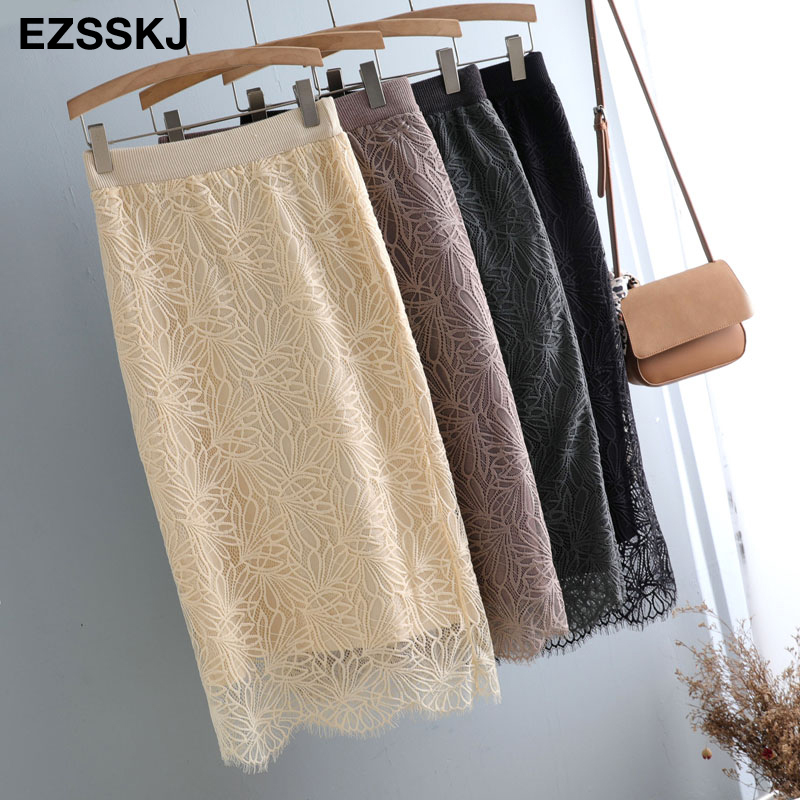 casual Aline long pencil sweater thick skirt female autumn winter midlength lace elegant bodycon skirt women 210306