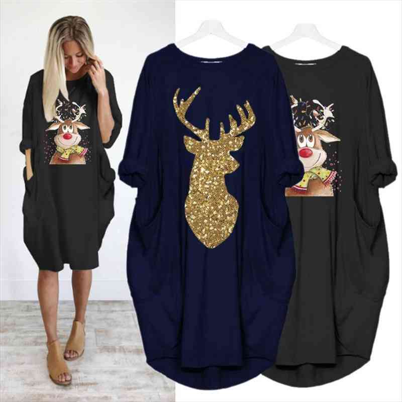 Christmas Knee Length Kawaii Womens Dress Sequins Elk Print Loose Long Sleeve Harajuku Dresses Navidad, Black;gray
Christmas Knee Length Kawaii Womens Dress Sequins Elk Print Loose Long Sleeve Harajuku Dresses Navidad, Black;gray