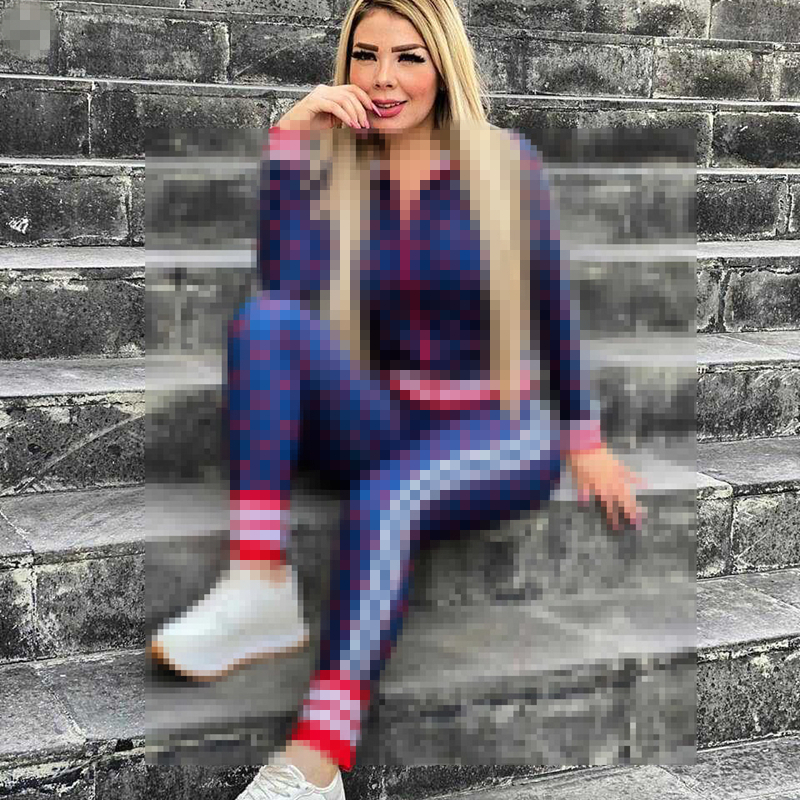 Ladies 2 Piece Set Fashion Pattern Printed Long Sleeve Zipper High Neck Sexy Sports Two Piece Set for Women Tracksuits, Blue
Ladies 2 Piece Set Fashion Pattern Printed Long Sleeve Zipper High Neck Sexy Sports Two Piece Set for Women Tracksuits, Blue