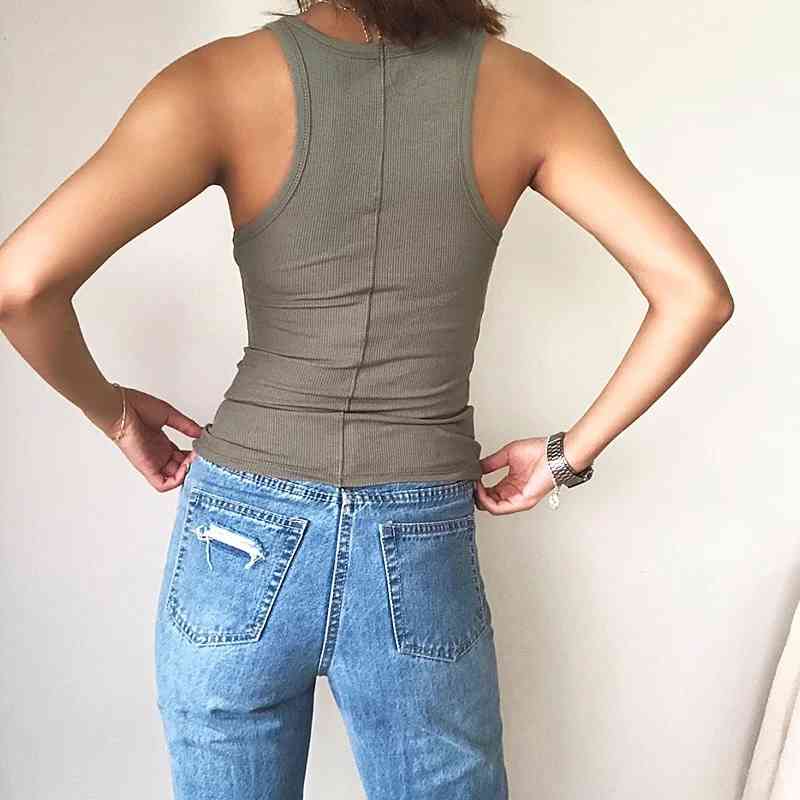 Summer Fahsion White Breathable Knitting Round Neck Women Slinky Straps Ribbed Tank Casual Top B90Z 210603