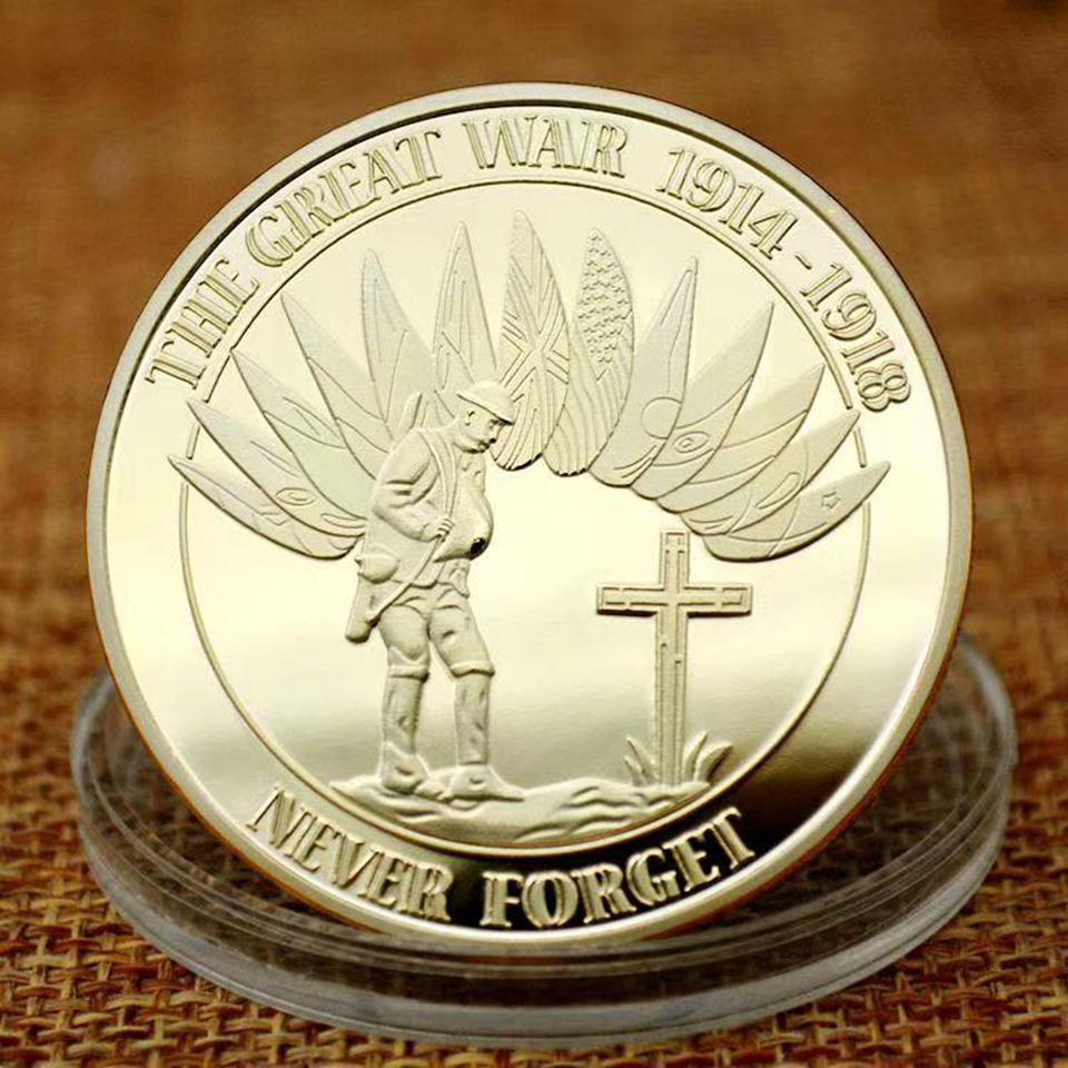 2pcs Non Magnetic Crafts You Never Forget The Graet War 1914-19118 Lord Kttchener Gold Plated Challenge Coin