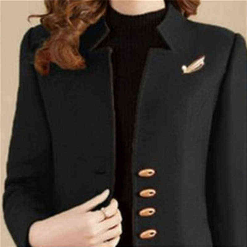 autumn and winter women's suit collar single-breasted loose fashion windbreaker woolen coat mid-length Polyester Full 211130