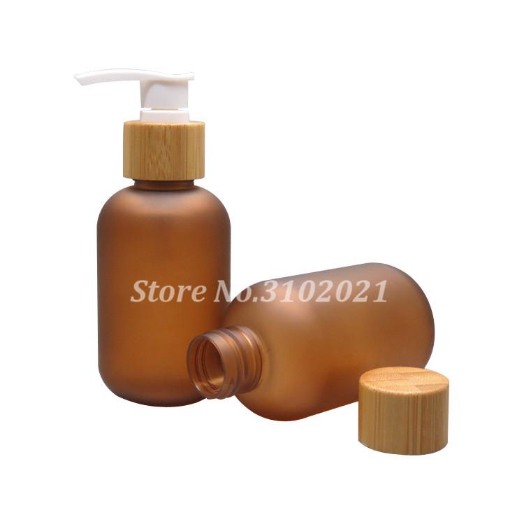 100pcs 120ml Amber Frosted Plastic Lotion Bottle with Bamboo Cap(Screw Lid/Pump Nozzle/Spray Atomizer/Chiaki Cover) Wholesale