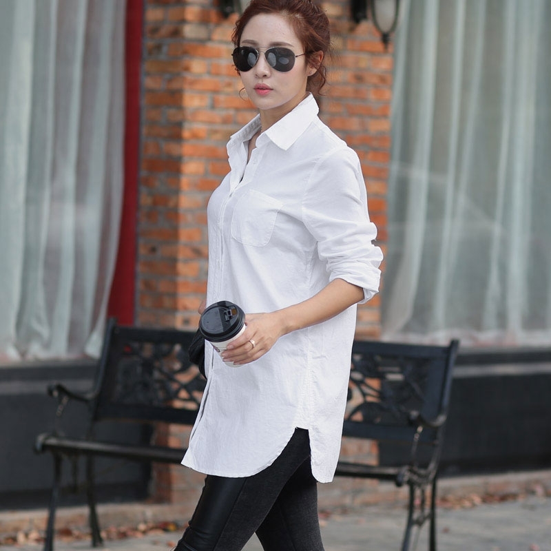 Women White Blouse Female Boyfriend Style Long Sleeve Oversize Shirt Fashion Collar Cotton Tops Casual Loose Shirts T200319