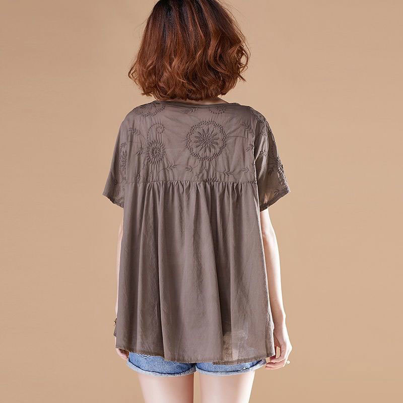 Women Tshirt Plus Size Short Sleeve Loose Casual Tee Shirt Femme Cotton Embroidery Vintage Tshirts Ladies Summer Tops D139 210310