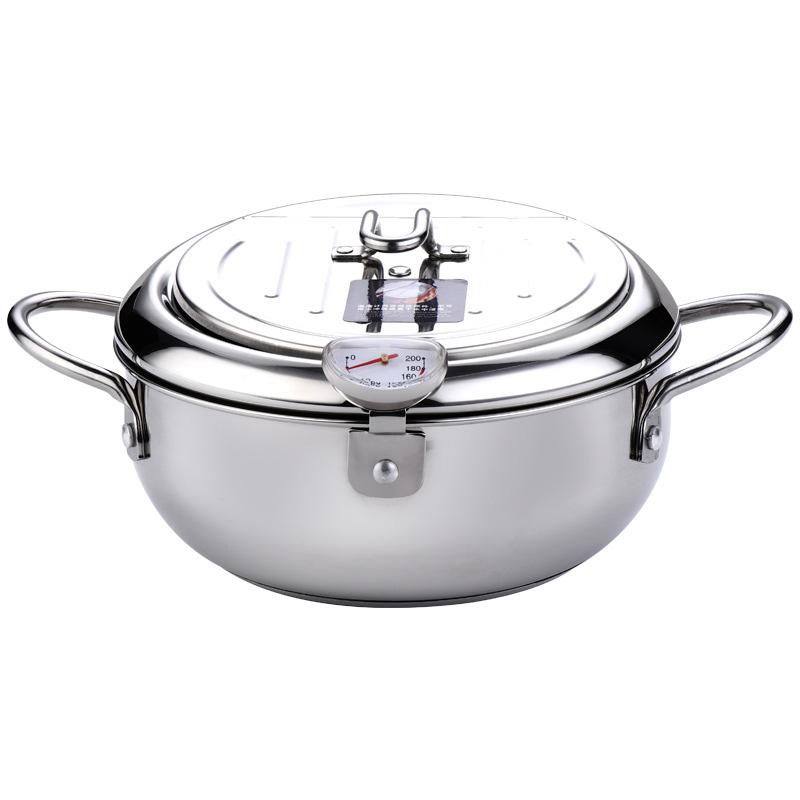 Rakkaus Japanese Deep Frying Pot with a and a Lid 304 Stainless Steel Kitchen Accessories Tempura Fryer Pan 20 24 cm