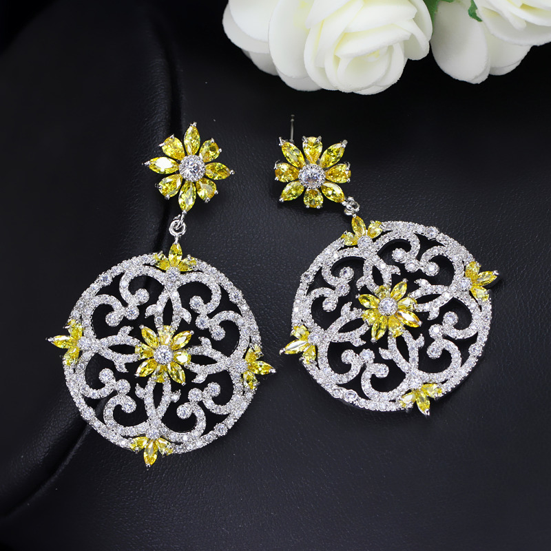 CWWZircons Vintage African Multi Color Cubic Zirconia Wedding Big Long Drop Necklace and Earrings Bridal Jewellery Set T105 CX200808