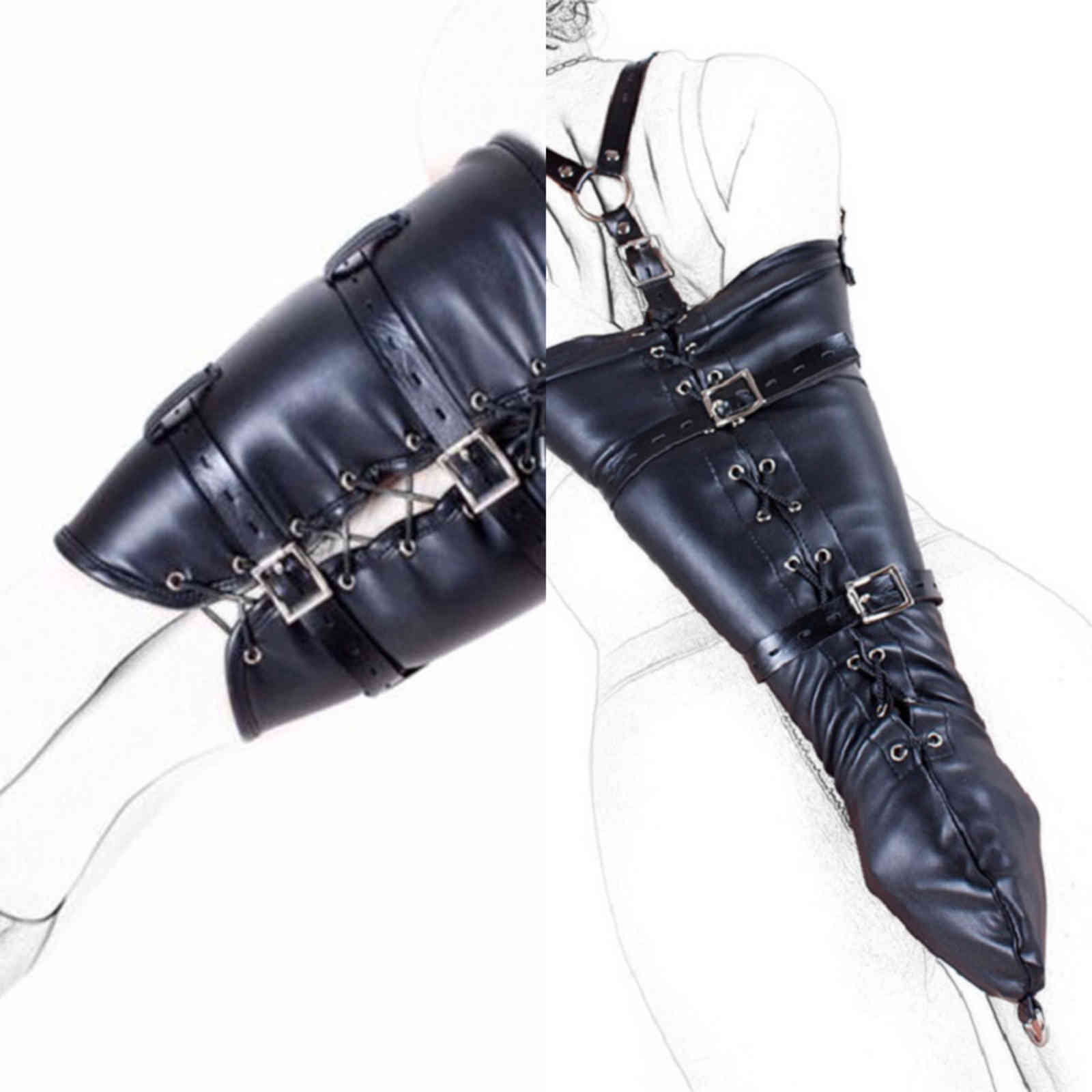 Bondage BDSM Restraints Role Play Hands Wrists Arm Leg Binder Hood Mask PU Leather Tight Single Glove Adult Costumes Sex Toys 1123