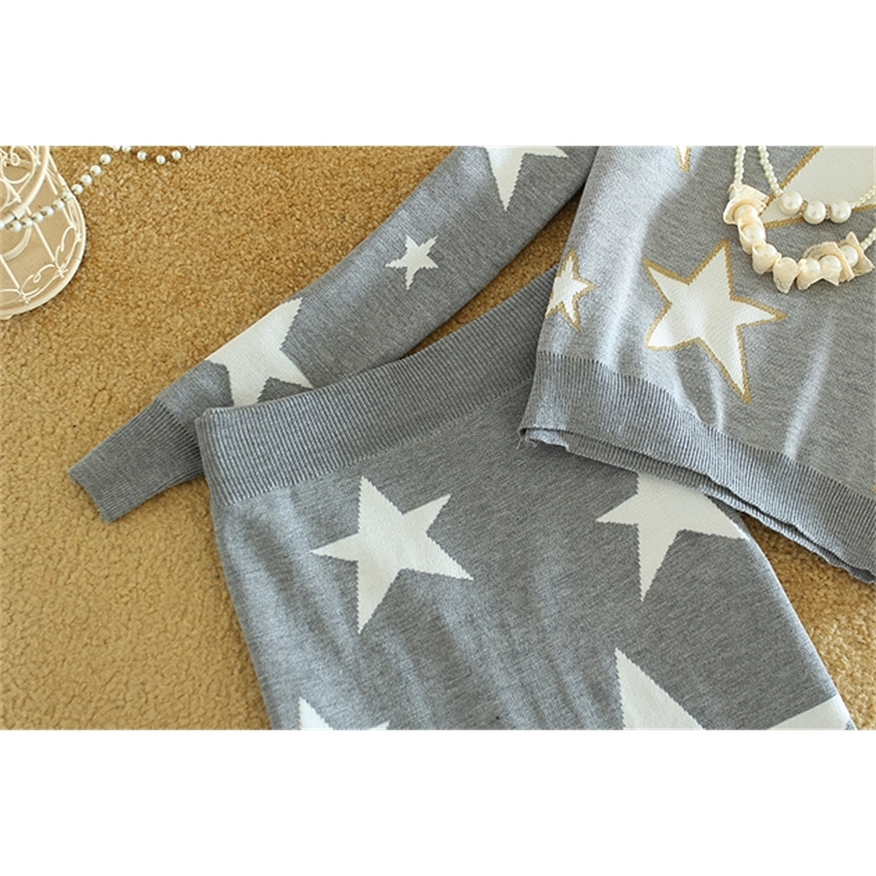 Costume for Women Crop Top Knit Sweater Women Clothing Set 2 Piece Sets Europe New Autumn Winter Knitted Blouse Skirt Suit