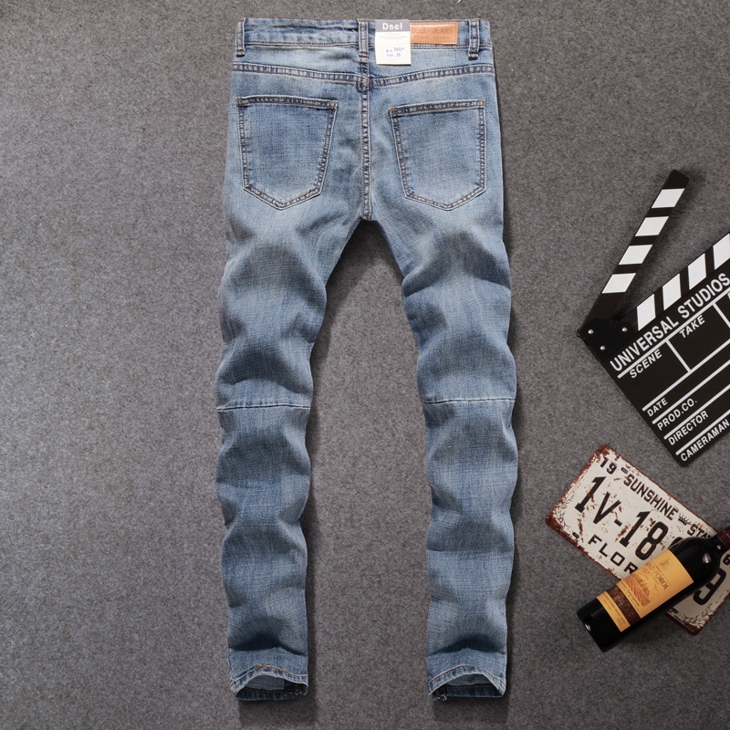 American Streetwear Men Jeans Blue Color Slim Fit Casual Denim Pants Ankle Zipper Elastic Jeans Men Hip Hop Jeans homme T200614