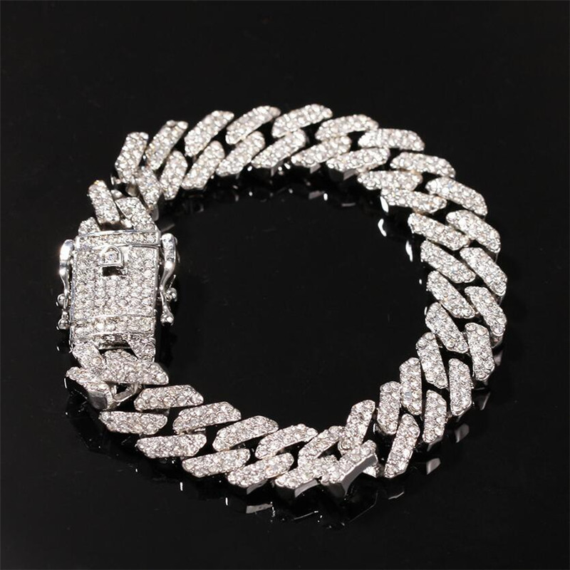 Handmade Sparkling Cuba Bracelets Luxury Jewelry 18K White Gold Fill CZ Crystal Zircon Hip Hop Party Promise High Quality Women Men Bangle For Lovers 