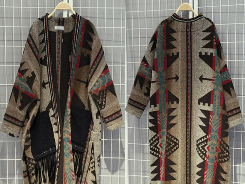 Winter Warmness Long Wool Coat Women Korean Elegant Ladies Boho Tassel Blends Knitted Sweater Cardigan Overcoat Autumn Outwear 210218