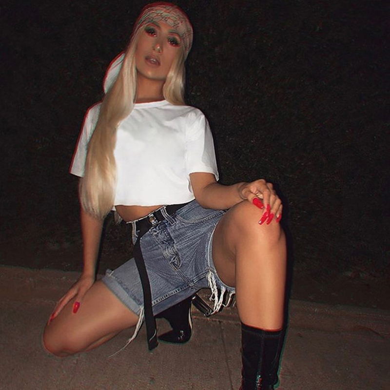 Rapwriter casual Loose 6 Colors Solid Crop Tops Summer T-Shirt Women Heat O-Neck Short Sleeve Stretch Crop Tops feminina 210306