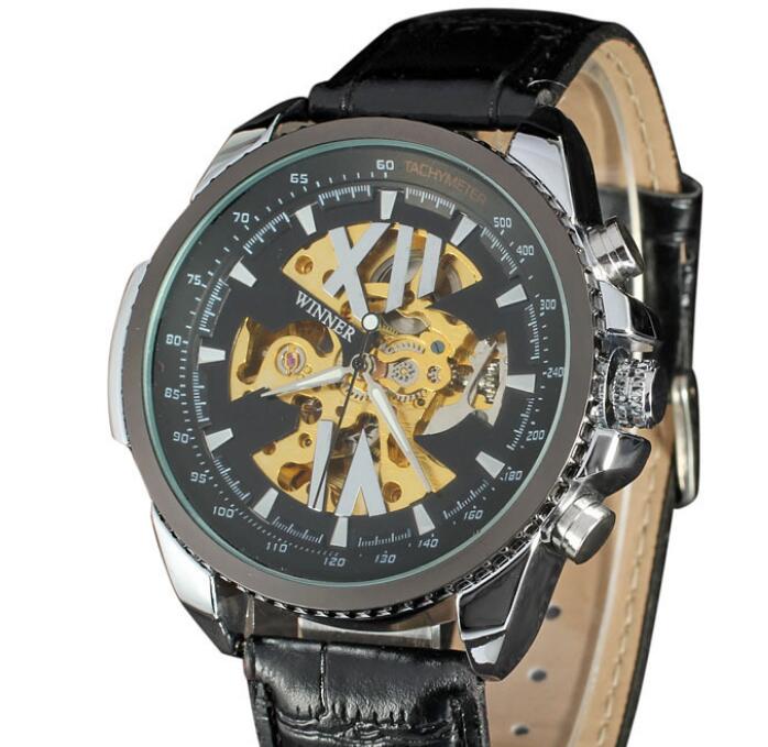 WINNER Men's Fashionable Automatic Mechanical Watch with Leather Strap - Model WN53