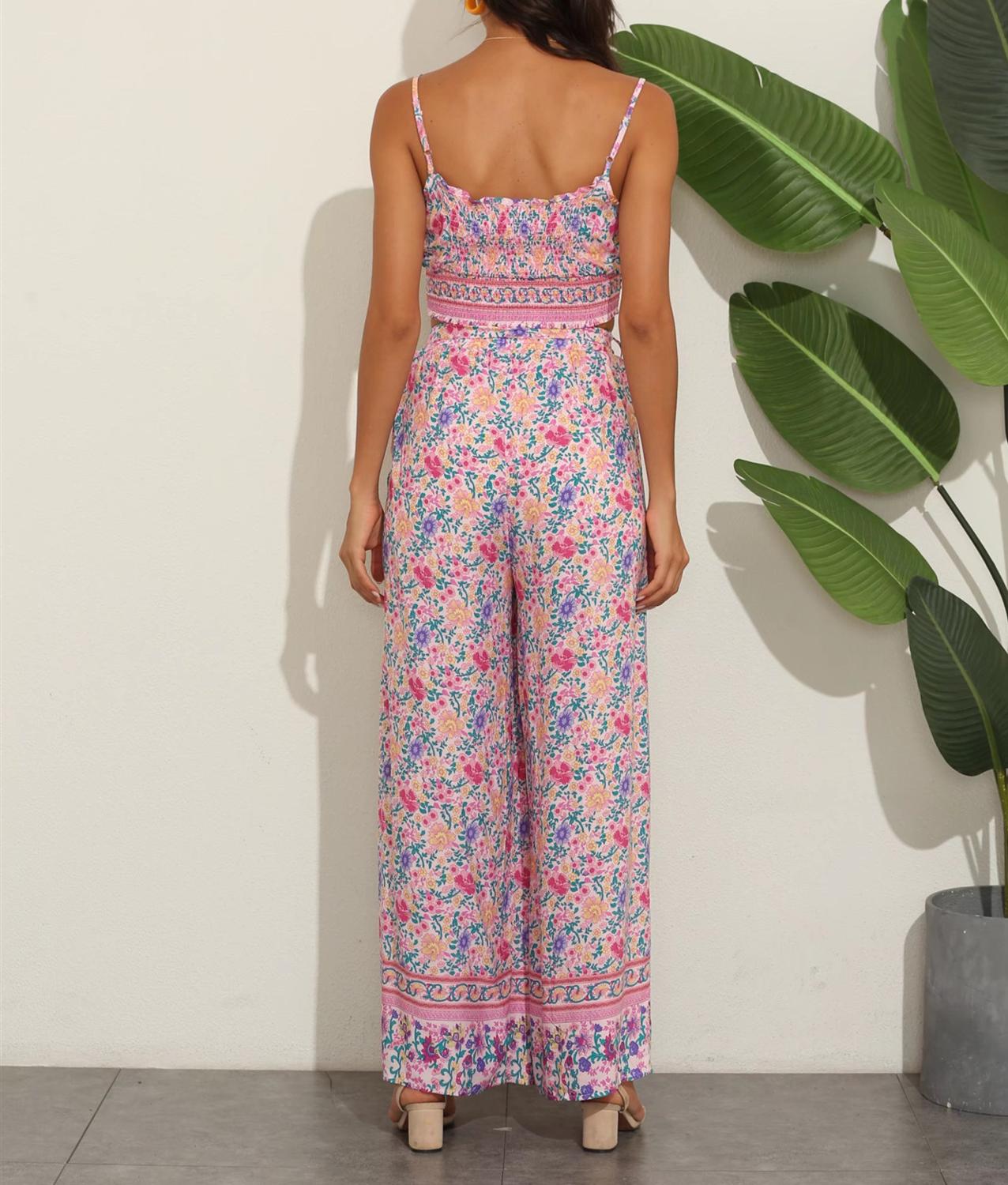 BOHO Pink Crop Top Elastic Hem Floral Print Bra Tank Top Set Sexy Women Tie Bow Sashes Wide Leg Pants Ruched Camis 2 Pieces Set, Red
BOHO Pink Crop Top Elastic Hem Floral Print Bra Tank Top Set Sexy Women Tie Bow Sashes Wide Leg Pants Ruched Camis 2 Pieces Set, Red