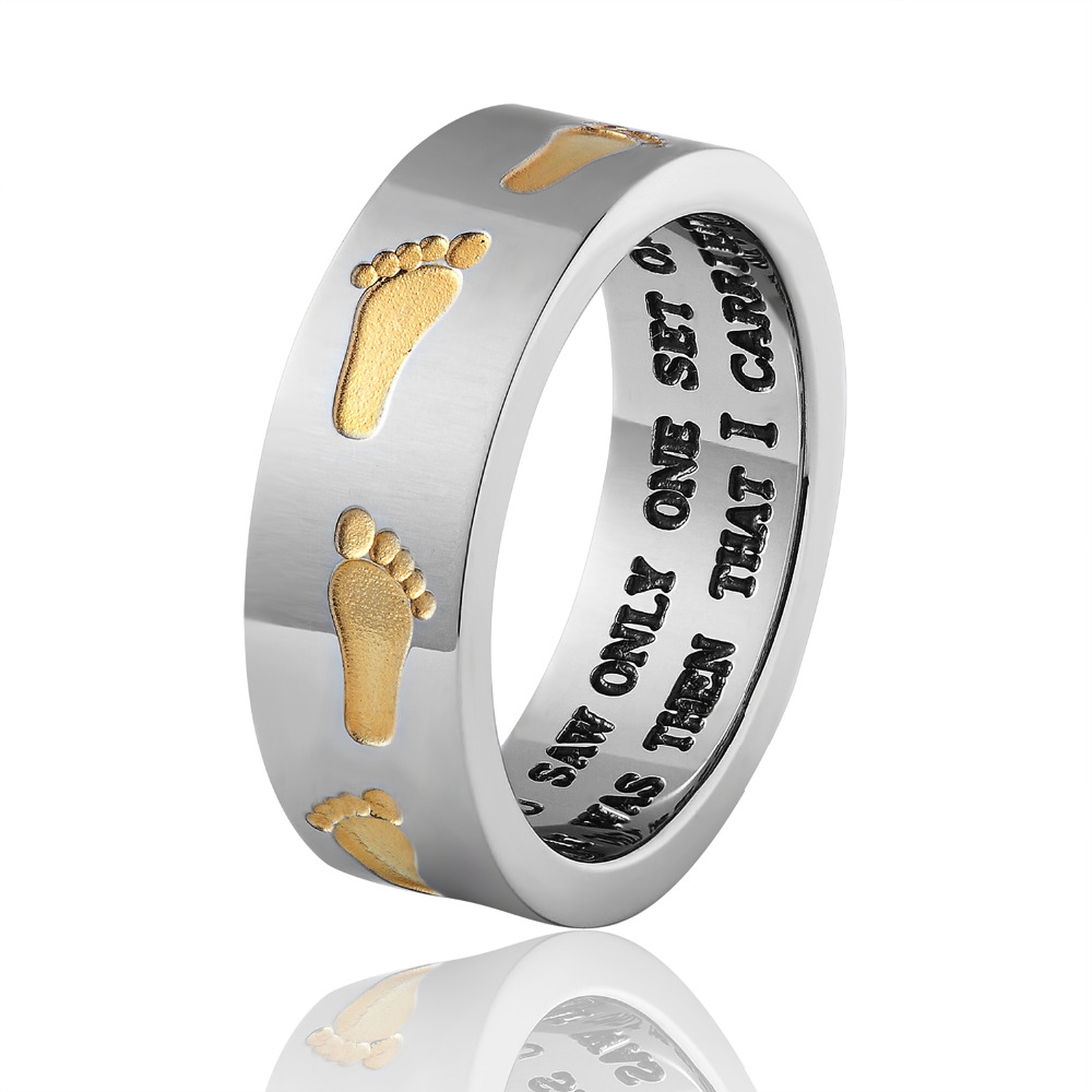 New Memorial Love Footprints Ring Internal Letter Double Color Stainless Steel Men And Women Jewelry Ring Wholesale Fine Jewelry, Silver
New Memorial Love Footprints Ring Internal Letter Double Color Stainless Steel Men And Women Jewelry Ring Wholesale Fine Jewelry, Silver
