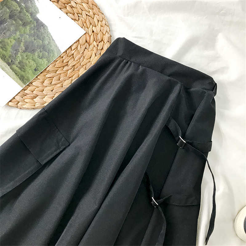 Japanese Safari Style Women Skirt Spring High Waist Skirts Ribbon Pockets Irregular A-line Faldas Mujer 6F681 210603
