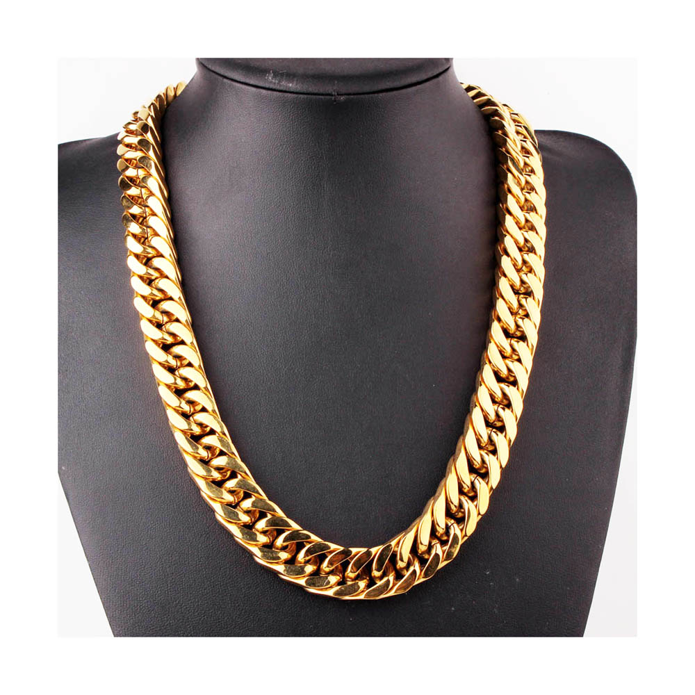 Men Franco Miami Cuban Link Chains Necklace High Polished Titanium Steel Jewelry Gold Silver 60cm17cm