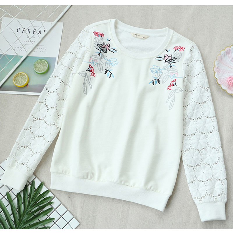BOBOKATEER embroidery t shirt women tshirt lace tops long sleeve tshirt women funny t shirts camiseta blusas mujer de moda T200319