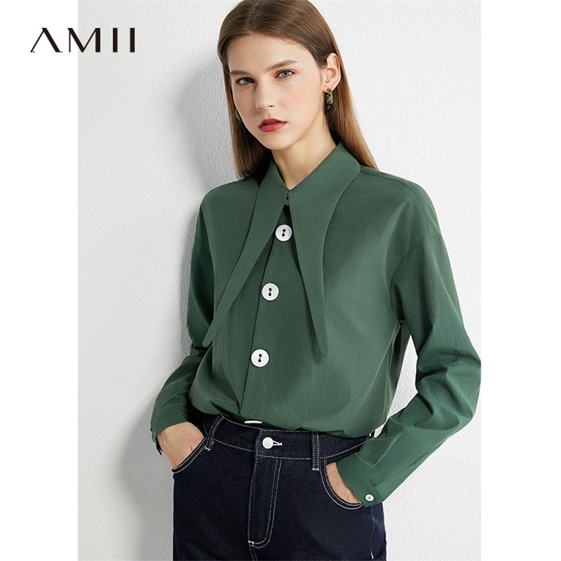 Minimalism Autumn Retro Style Women Shirt Solid Pointed Collar Single-breasted Women's Blouse Female Tops 12040342 210527