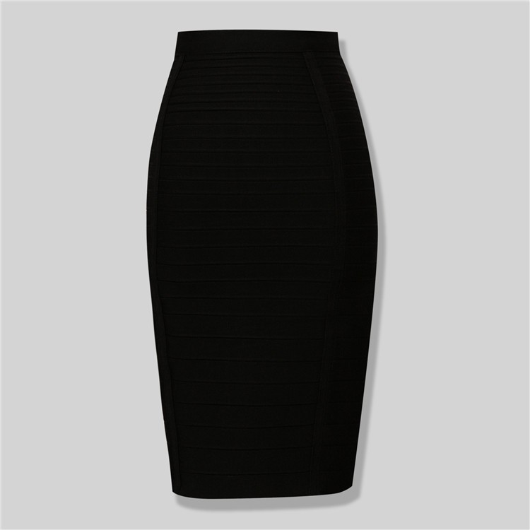 High Quality Black Red Blue Orange Zipper Bodycon Rayon Bandage Skirt Day Party Pencil Skirt 210306