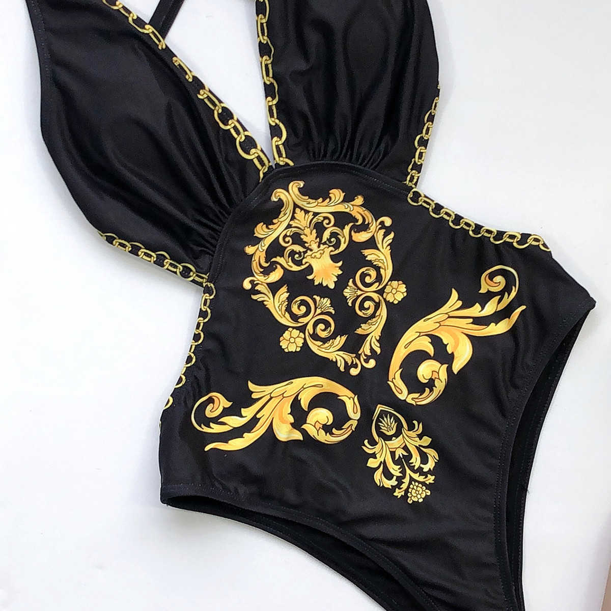 Bikini Swimwear Women Summer Sexy Low-cut V Neck Printed Female Backless Bathing Suit Brazilian Push Up Swimsuit 210604