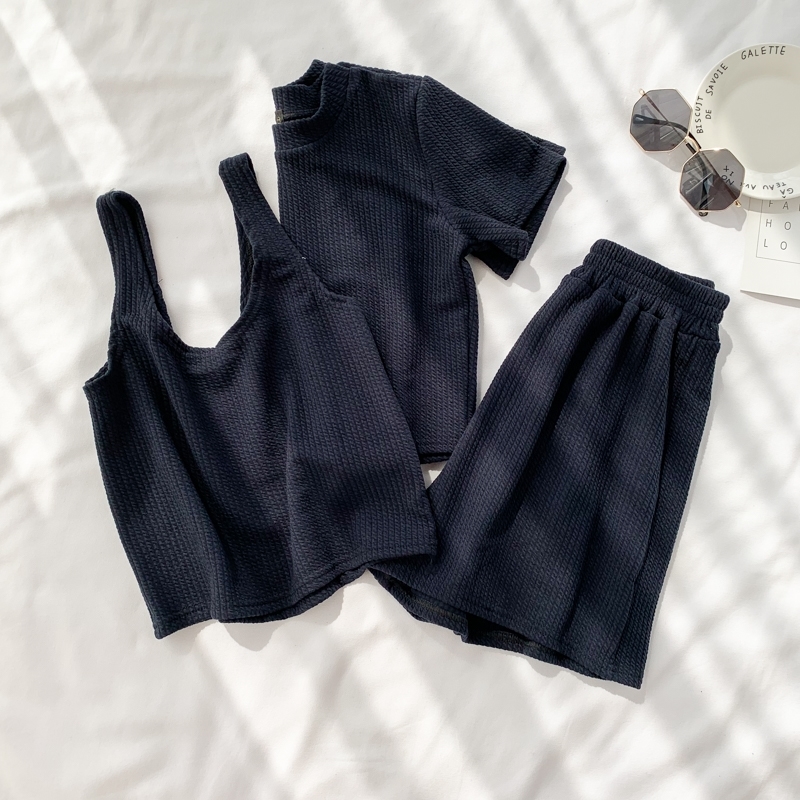 Women Three Piece Sets Summer Tank Crop Tops Shorts Outfit Woman Body Tracksuit Clothes Fashion 3 Pcs Sportsuit 210302