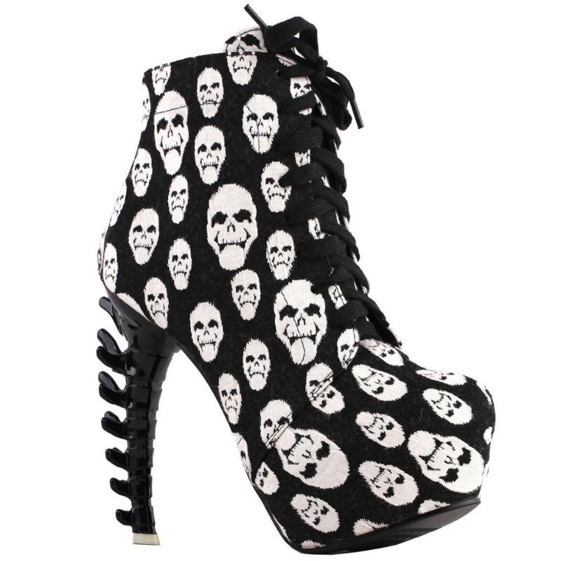 Dress Shoes LF80647 SHOW STORY Punk Lace Up Back Zip High-top Bone High Heel Platform Ankle Boots, Black skull
Dress Shoes LF80647 SHOW STORY Punk Lace Up Back Zip High-top Bone High Heel Platform Ankle Boots, Black skull