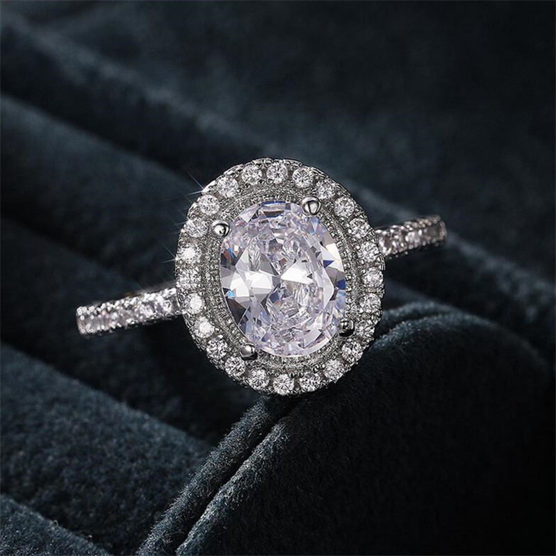 Choucong Unique Jewelry Wedding Rings Sterling Sier Oval Cut White Topaz CZ Dia Gemstones Eternity Party Women Engagement Bridal Ring Gift