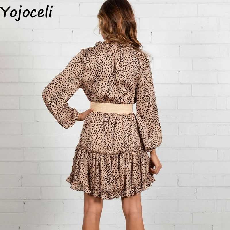 Yojoceli Secy ruffle leopard short dres Autumn party casual cool Loose daily female mini vestidos 210609