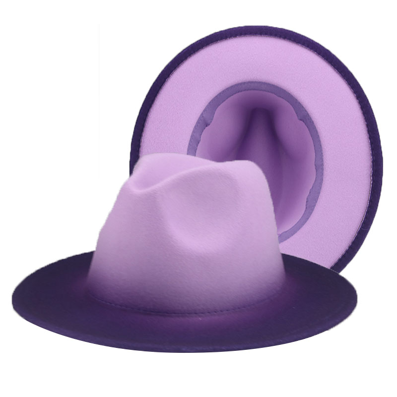 Women Hats Fedora Gradient Color Patchwork Men Hats Felted Black Red Street Casual Women New Fedora Hat Sombreros De Mujer