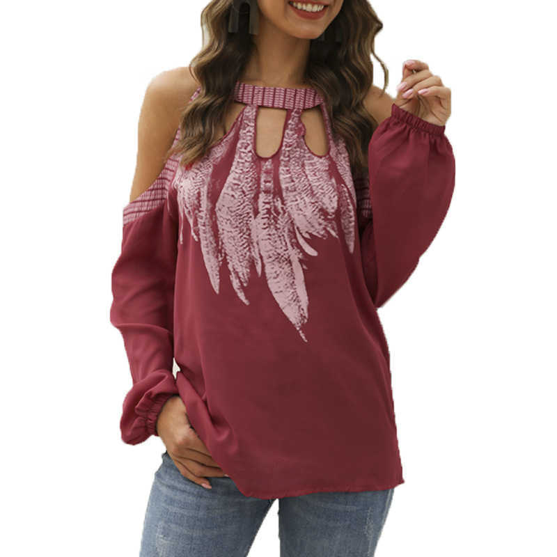 Sexy Off Shoulder Chiffon Shirts Women Autumn O Neck Long Sleeve Hollow Out Feather Print Casual Loose Blouse Tops Plus Size 5XL 210526, Coffee
Sexy Off Shoulder Chiffon Shirts Women Autumn O Neck Long Sleeve Hollow Out Feather Print Casual Loose Blouse Tops Plus Size 5XL 210526, Coffee